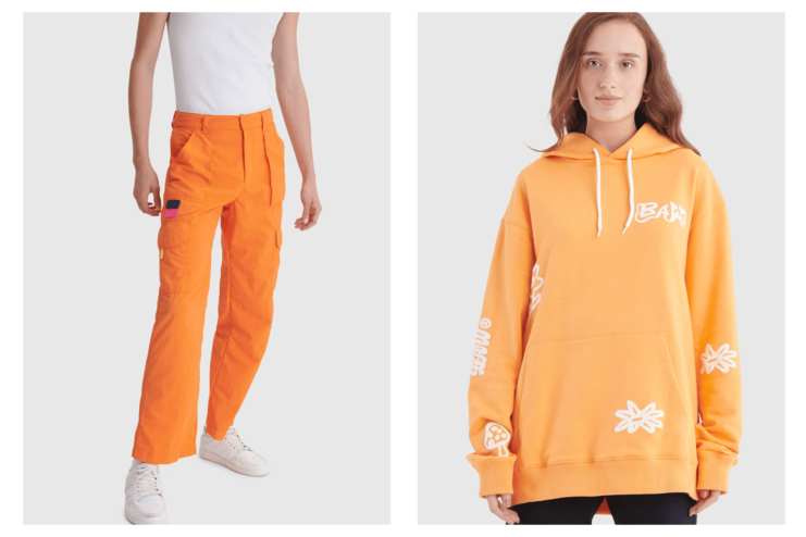 modelos com roupas laranja